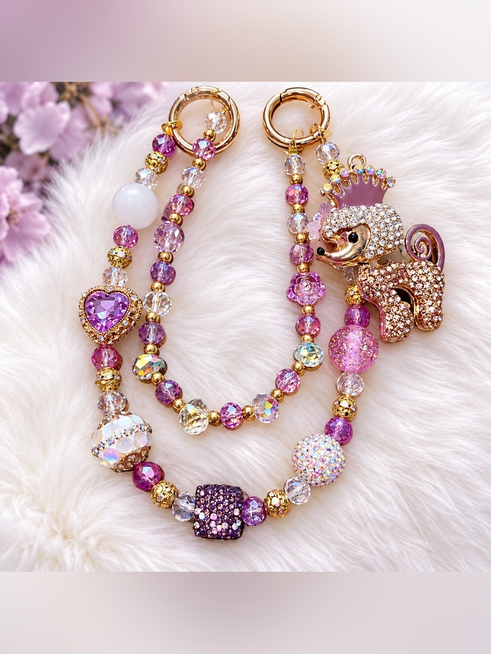 Gold-Tone Purple Crystal Beaded with Poodle bag Charm handmade